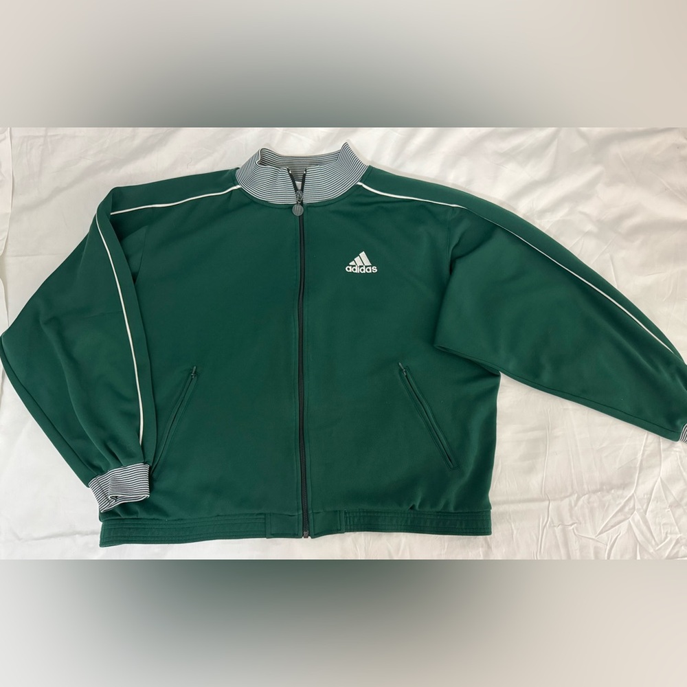 Vtg Adidas Mens Track Jacket L Green White Full Zip
